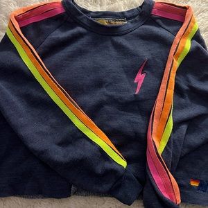 Aviator Nation cropped crew neck! Neon stripes down arms.